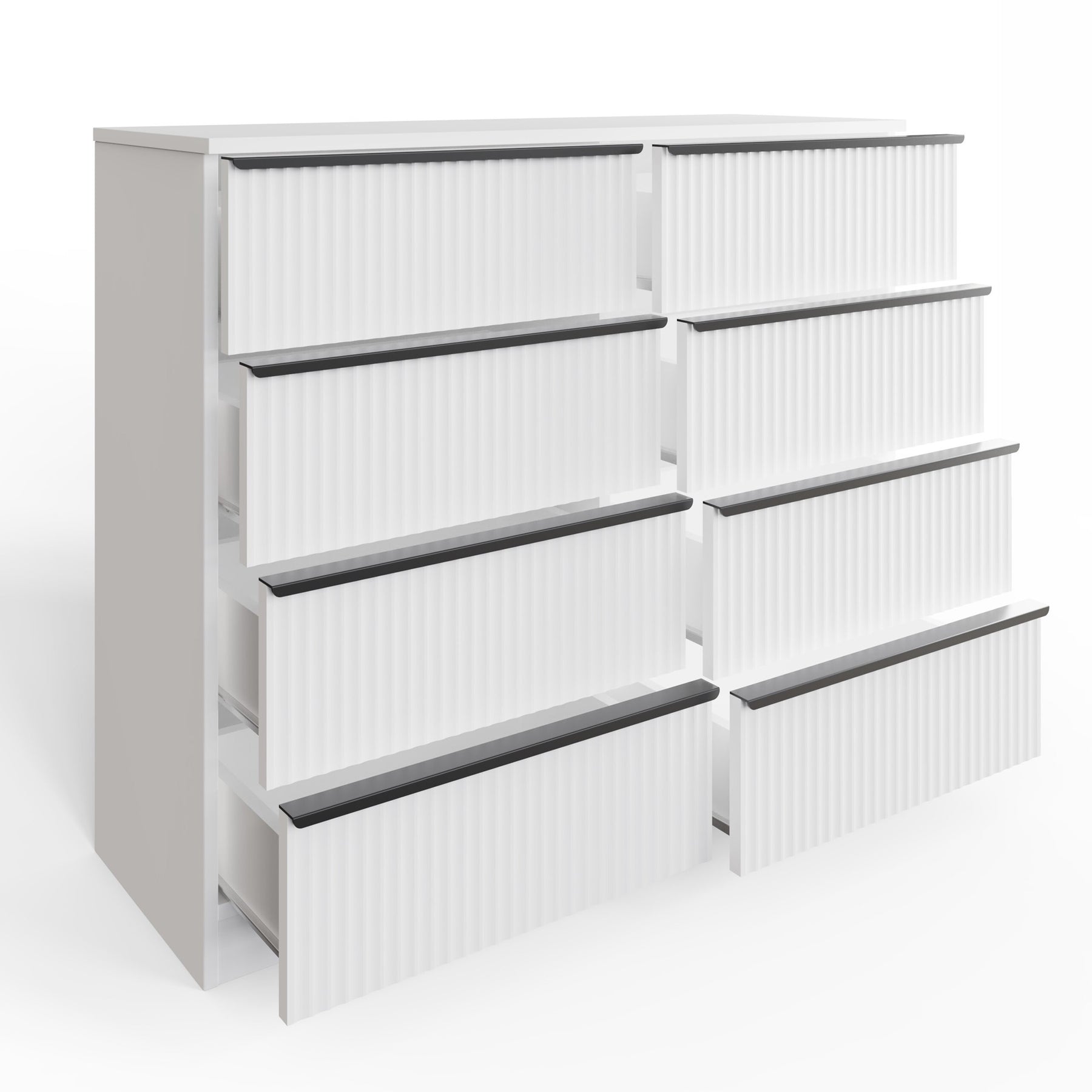 FWStyle Lania Ripple Ridged 8 Drawer Chest Of Drawers Matt White