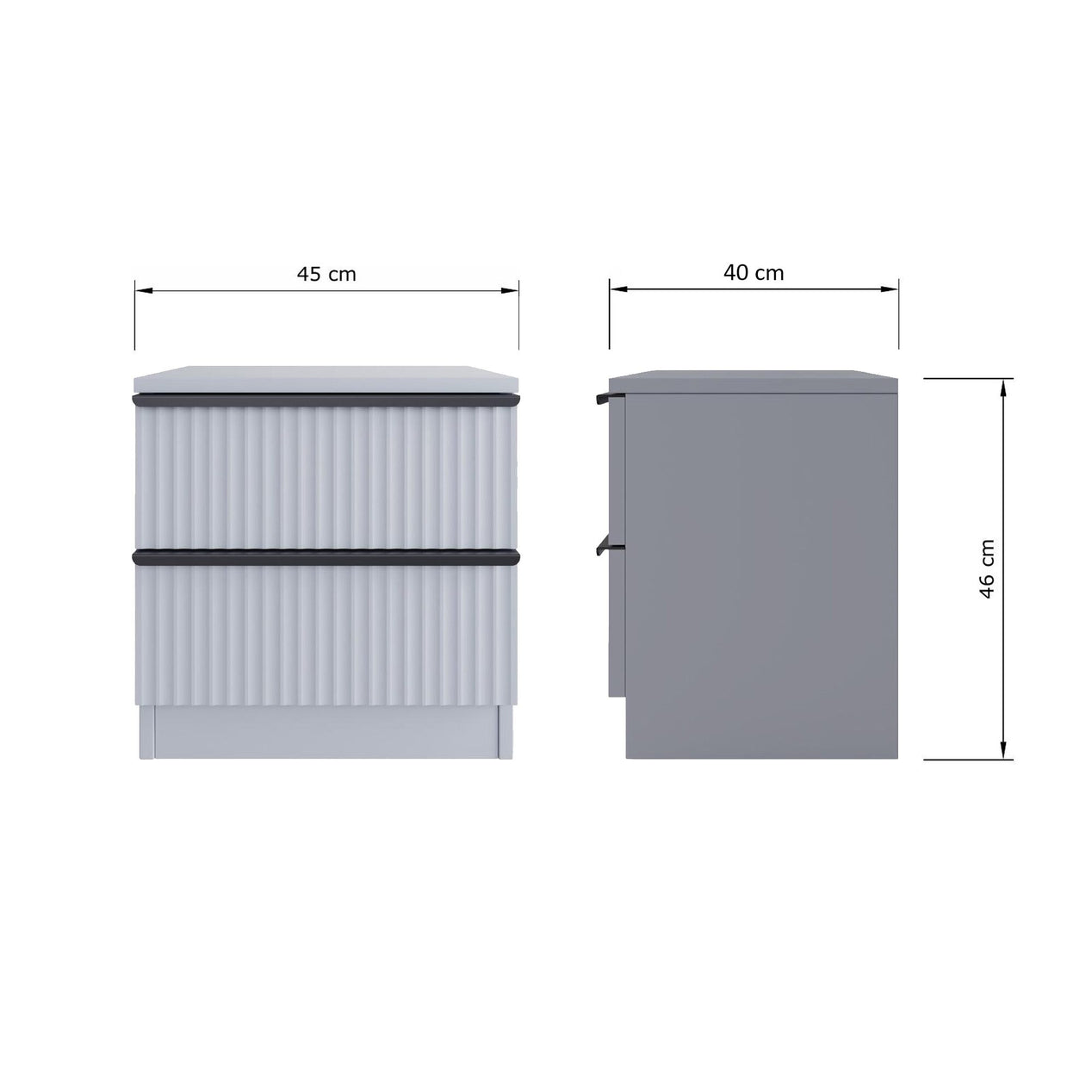 FWStyle Lania Ripple Ridged 2 Drawer Bedside Table Nightstand Matt Grey