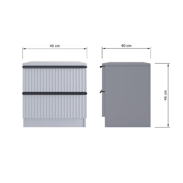 FWStyle Lania Ripple Ridged 2 Drawer Bedside Table Nightstand Matt Grey