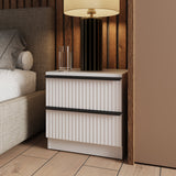 FWStyle Lania Ripple Ridged 2 Drawer Bedside Table Nightstand Matt White