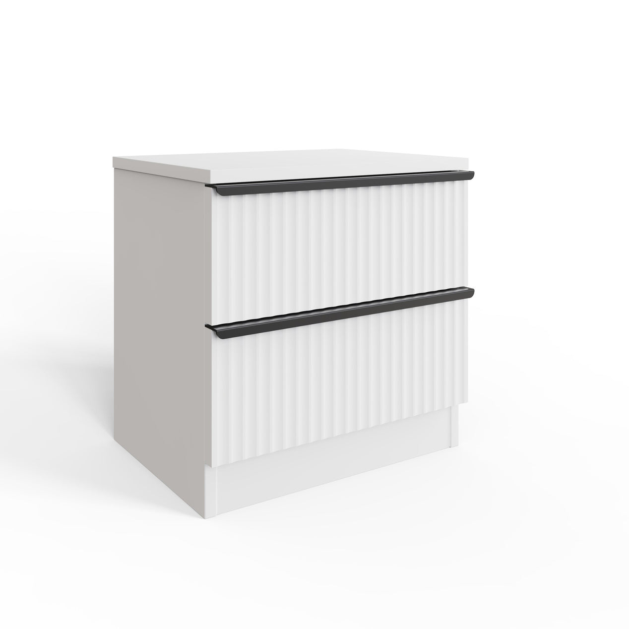 FWStyle Lania Ripple Ridged 2 Drawer Bedside Table Nightstand Matt White