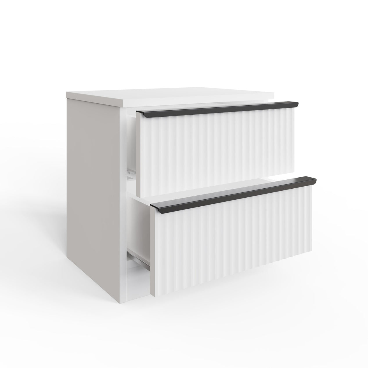 FWStyle Lania Ripple Ridged 2 Drawer Bedside Table Nightstand Matt White