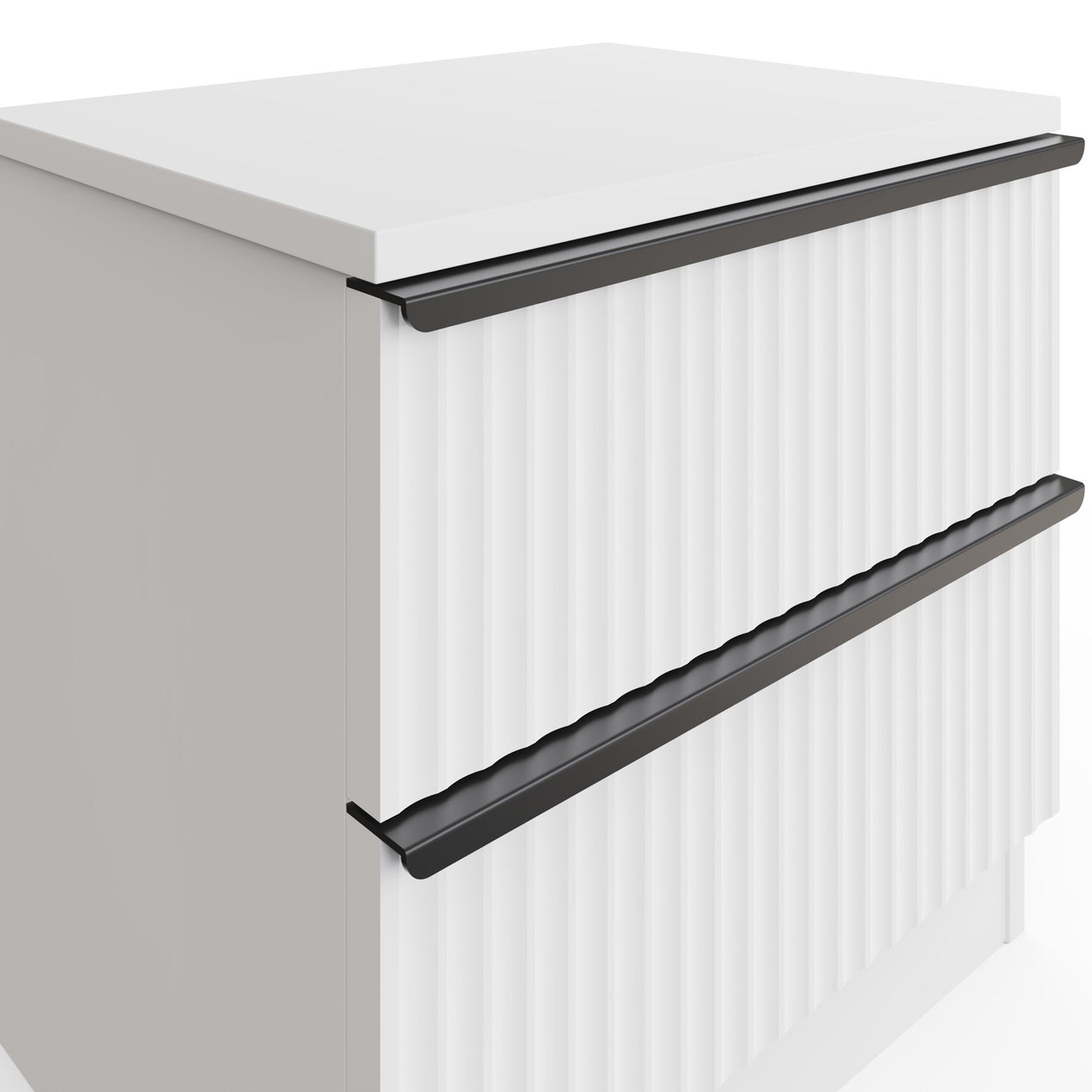 FWStyle Lania Ripple Ridged 2 Drawer Bedside Table Nightstand Matt White