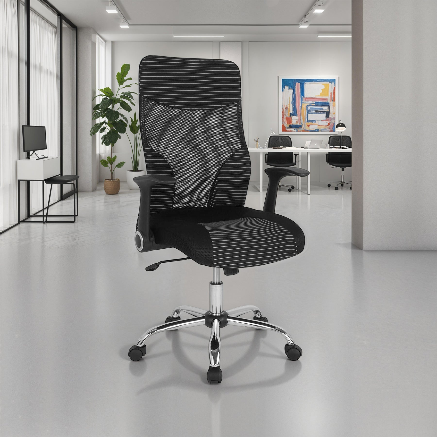 Black Mesh Striped High Back Office Chair