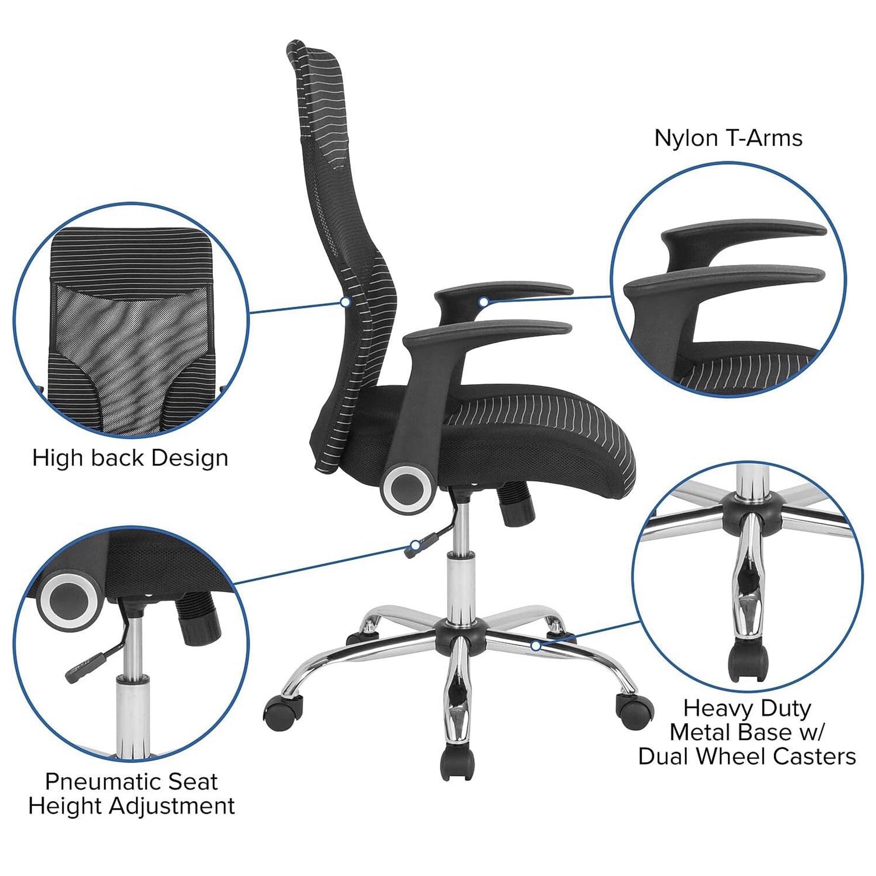 Black Mesh Striped High Back Office Chair