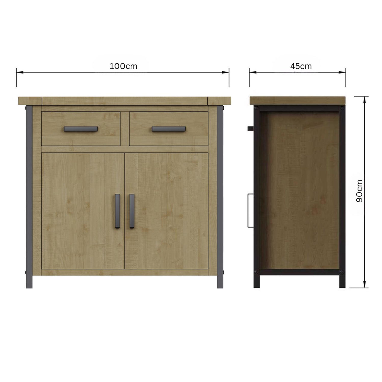 Lowry 2 Door 2 Drawer Compact Sideboard Driftwood Lacquered Solid Reclaimed Pine
