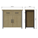Lowry 2 Door 2 Drawer Compact Sideboard Driftwood Lacquered Solid Reclaimed Pine