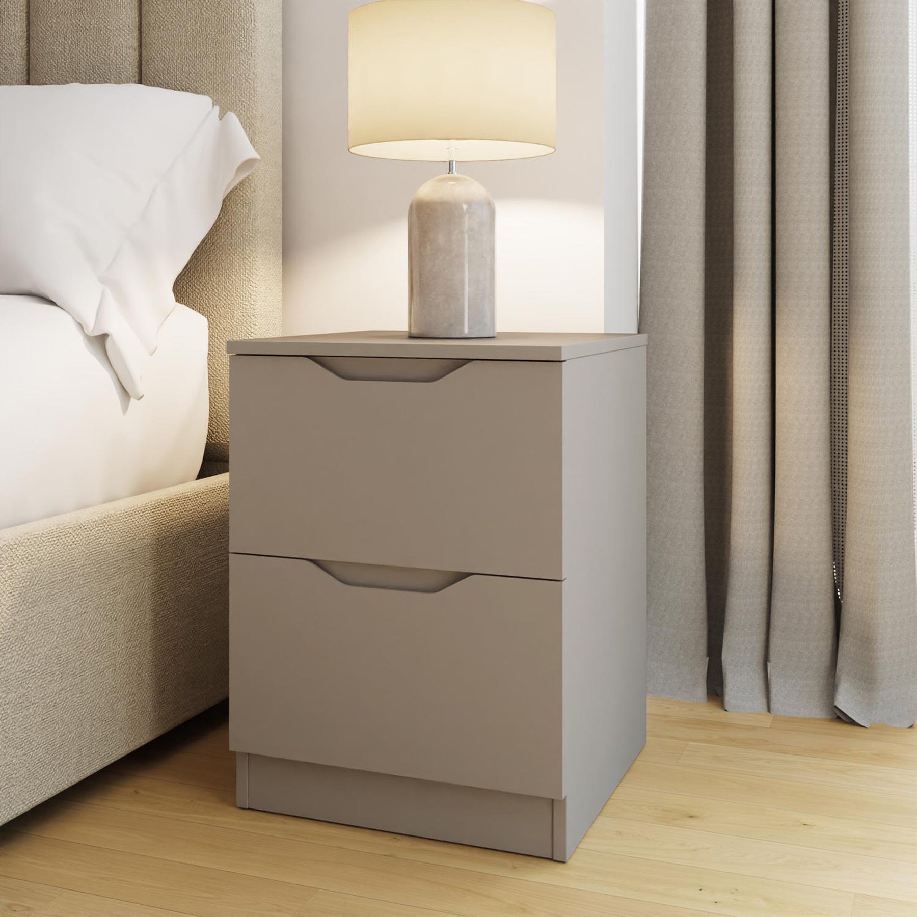 Luno 2 Drawer Bedside Table / Nightstand - Putty