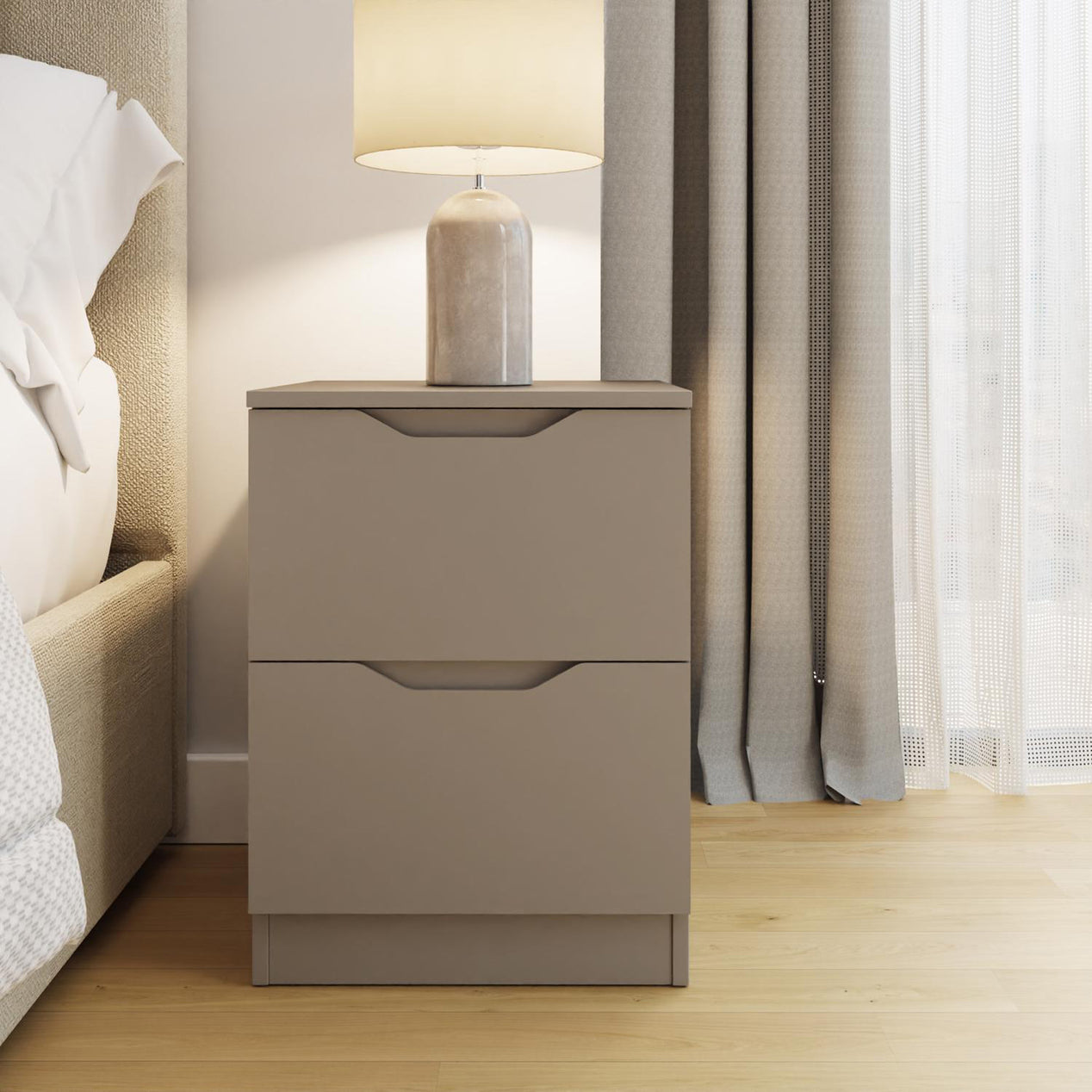 Luno 2 Drawer Bedside Table / Nightstand - Putty