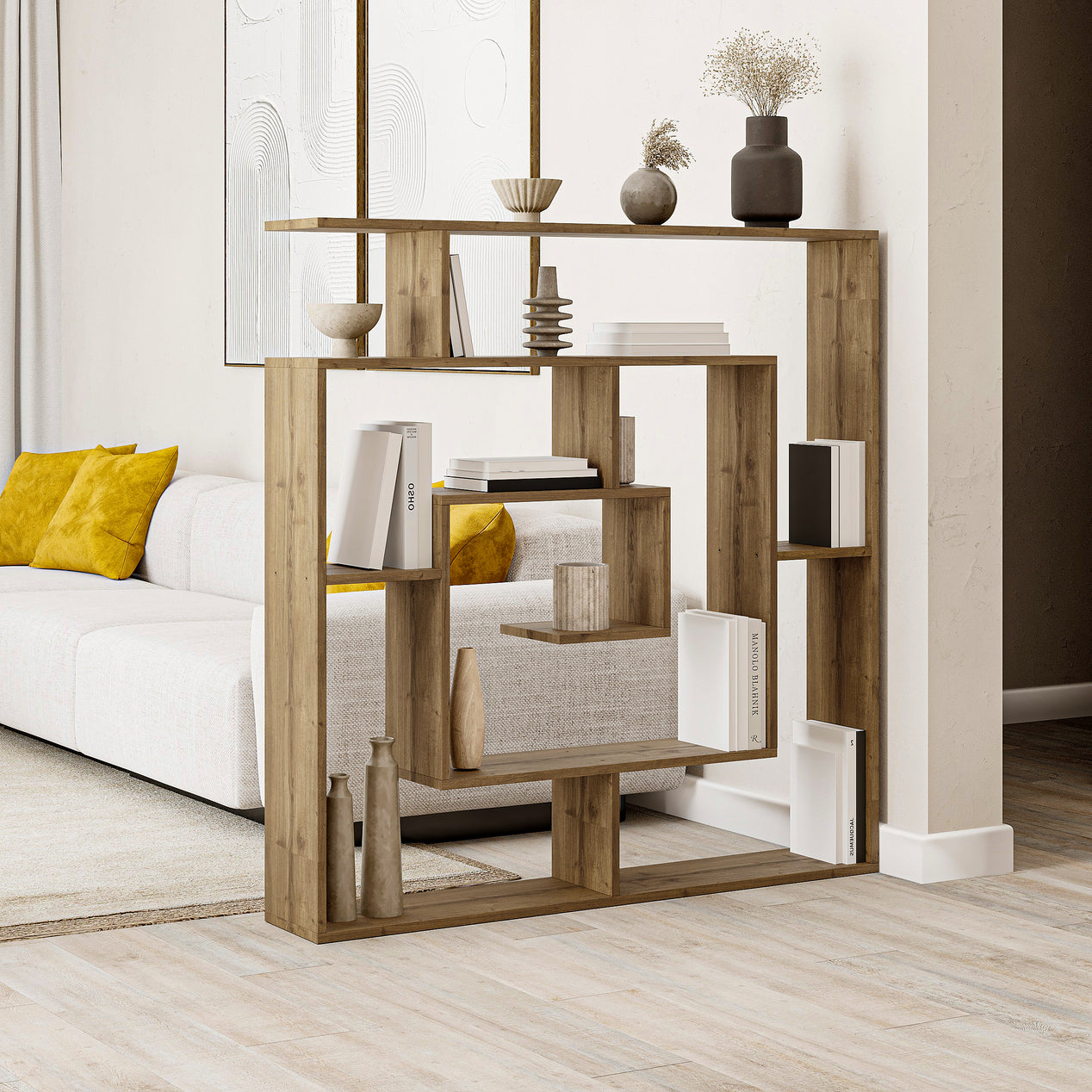 Labirent Modern Bookcase Display Unit Dark Oak 129cm High