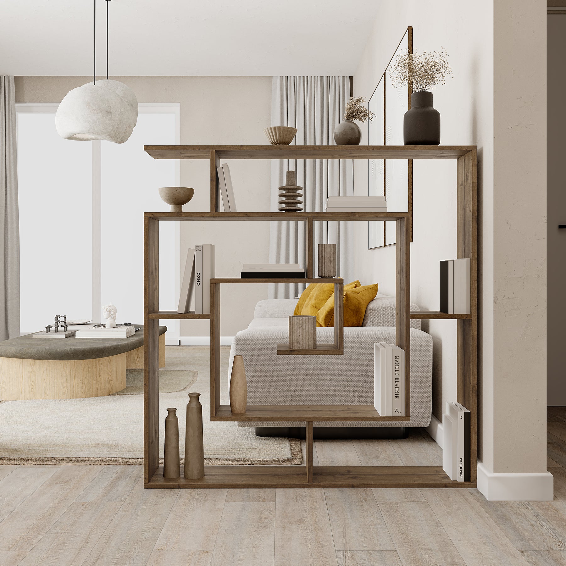 Labirent Modern Bookcase Display Unit Dark Oak 129cm High