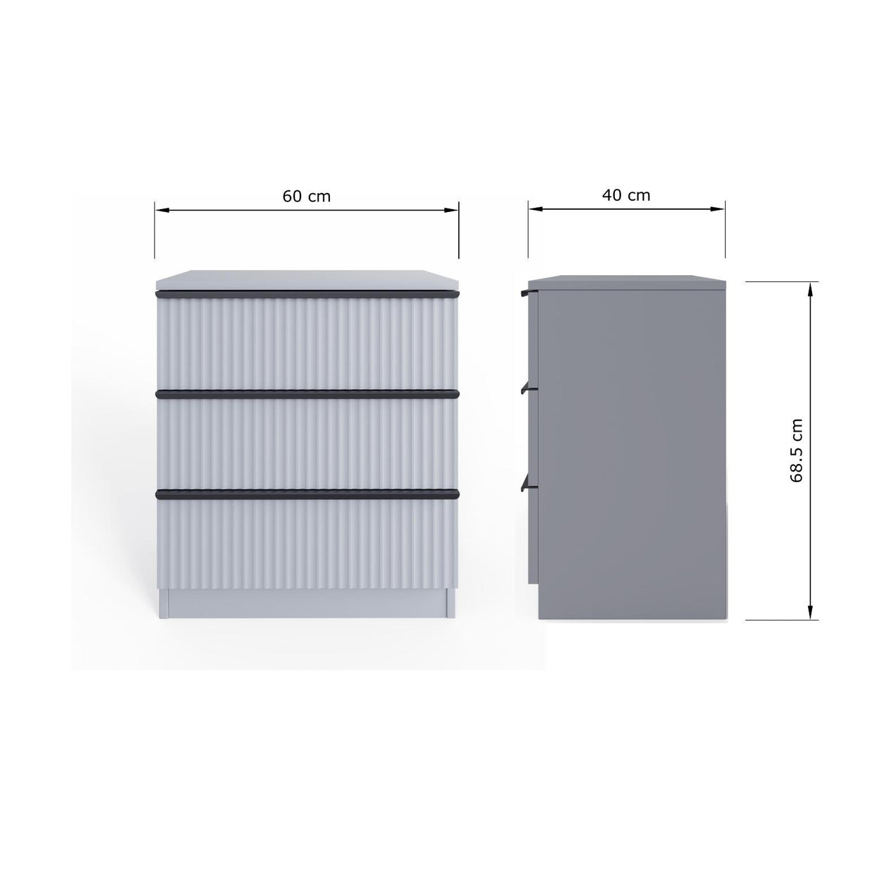 FWStyle Lania Ripple Ridged 3 Drawer Chest Of Drawers Matt Grey