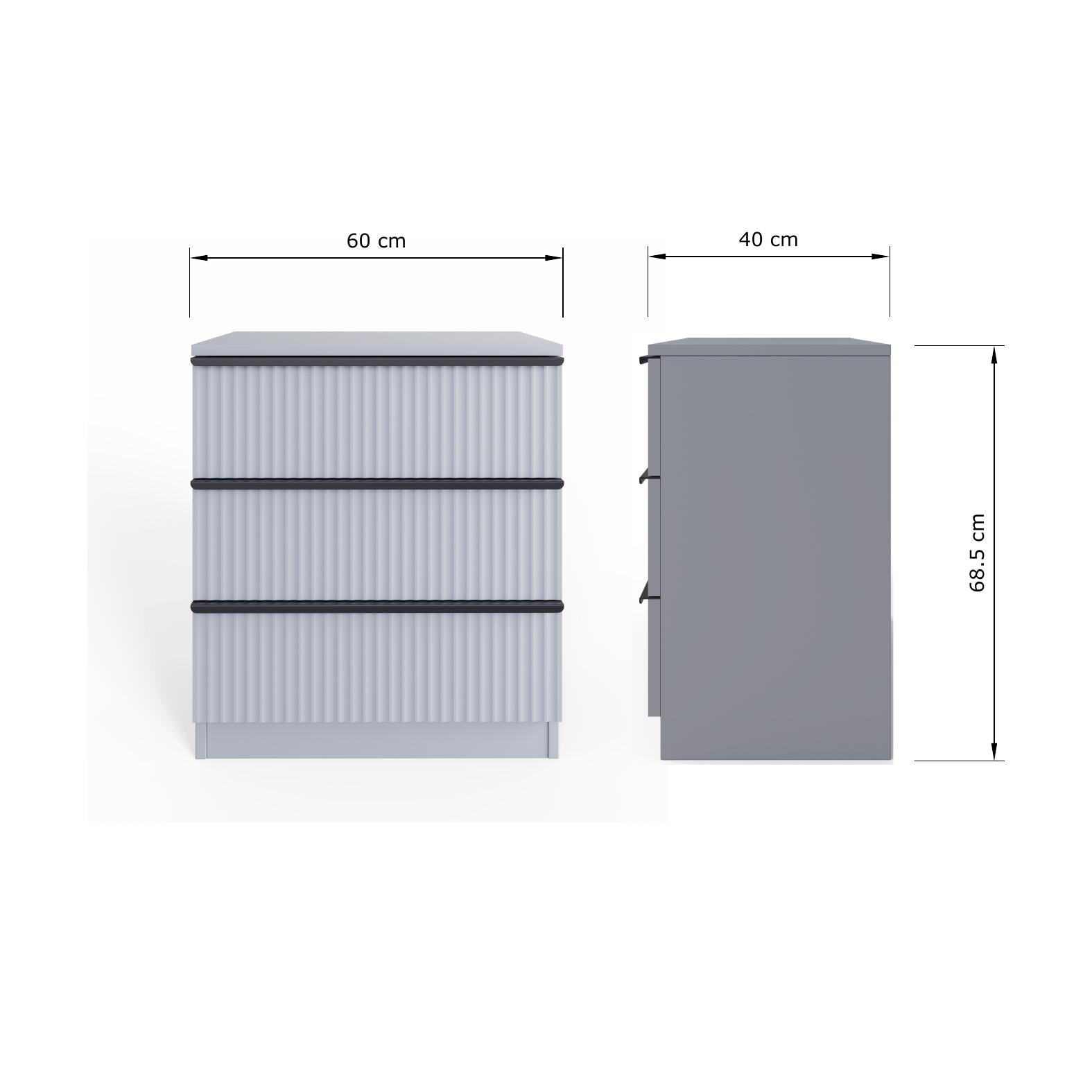 FWStyle Lania Ripple Ridged 3 Drawer Chest Of Drawers Matt Grey