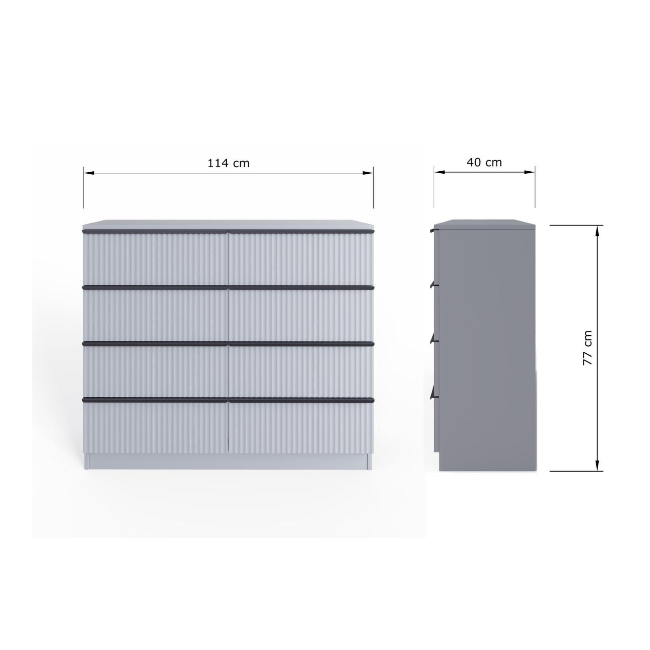 FWStyle Lania Ripple Ridged 8 Drawer Chest Of Drawers Matt Grey