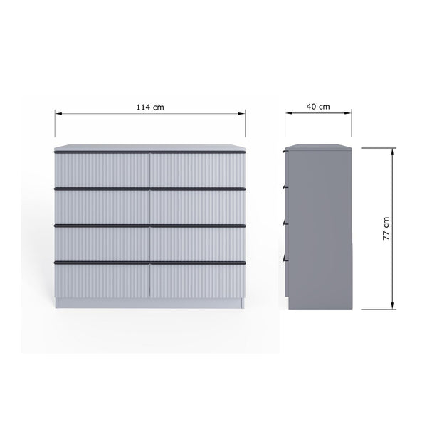 FWStyle Lania Ripple Ridged 8 Drawer Chest Of Drawers Matt Grey
