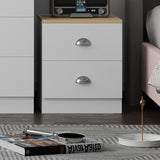 FWStyle Esher 2 Drawer Bedside Table Matt White With Oak Top