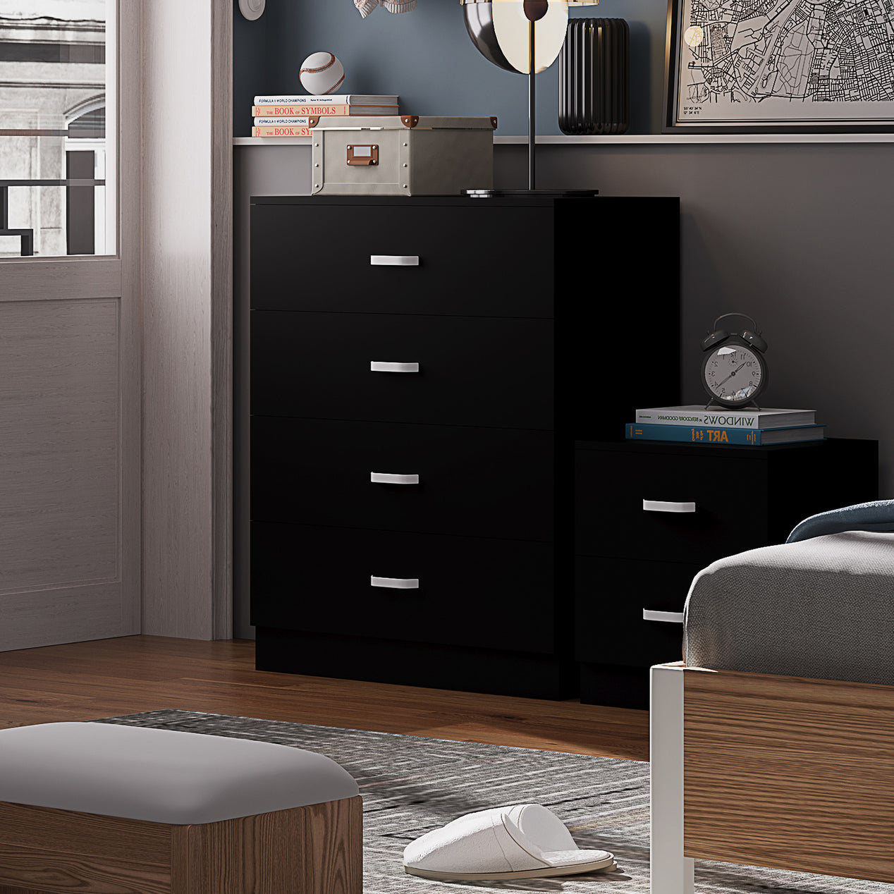 FWStyle Tunis 4 Drawer Chest Of Drawers Matt Black