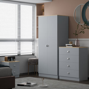 FWStyle Esher 2 Door Wardrobe Matt Grey Finish With Oak Top