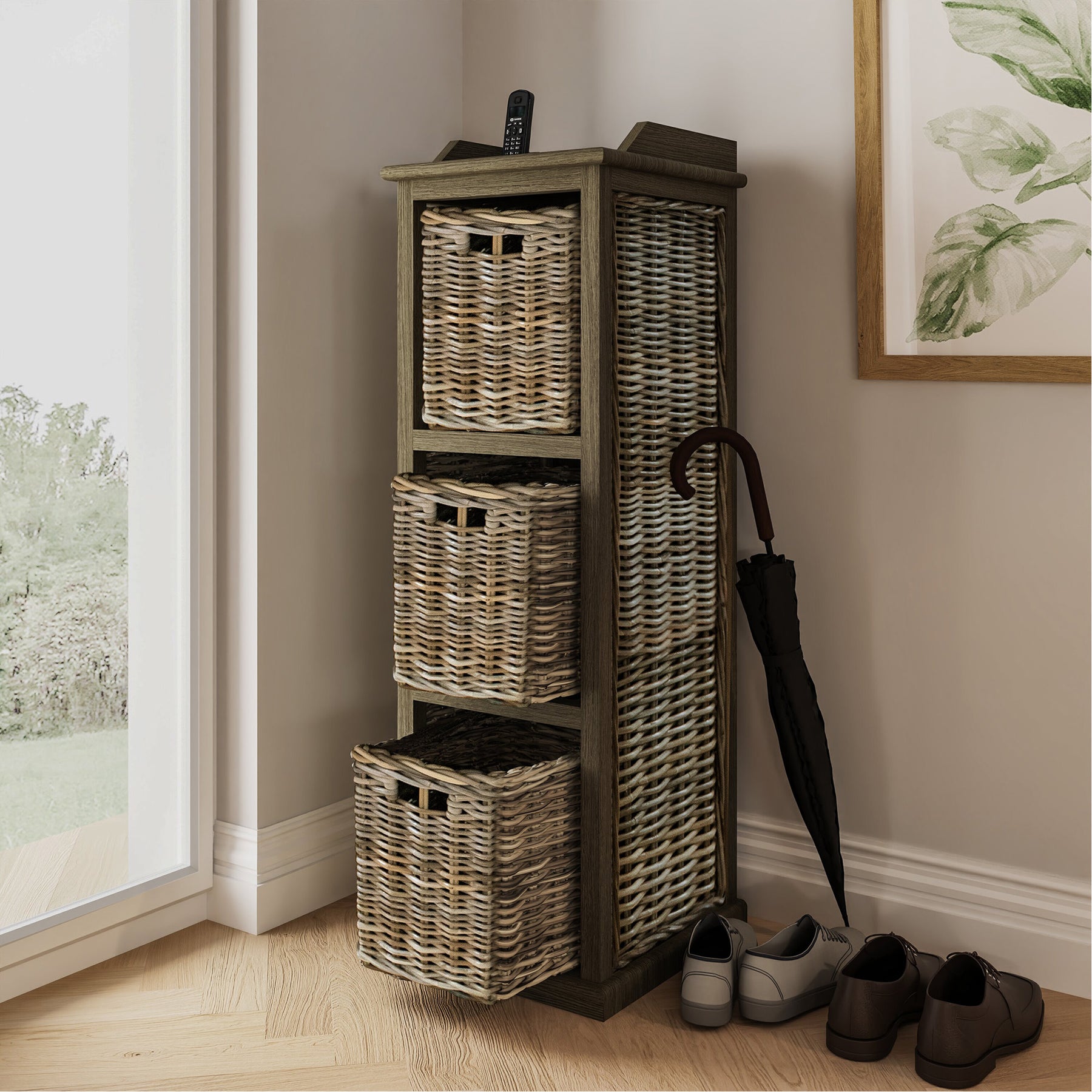 Maya Handmade Kubu Rattan 3 Basket Storage Unit
