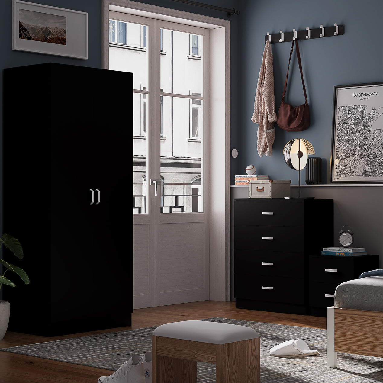 FWStyle Tunis 2 Door Wardrobe Matt Black