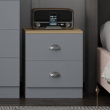 FWStyle Esher 2 Drawer Bedside Table Matt Grey With Oak Top