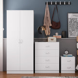 FWStyle Tunis 3 Piece Bedroom Furniture Set - Matt White - Wardrobe + Chest + Bedside