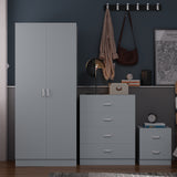 FWStyle Tunis 3 Piece Bedroom Furniture Set - Matt Grey - Wardrobe + Chest + Bedside