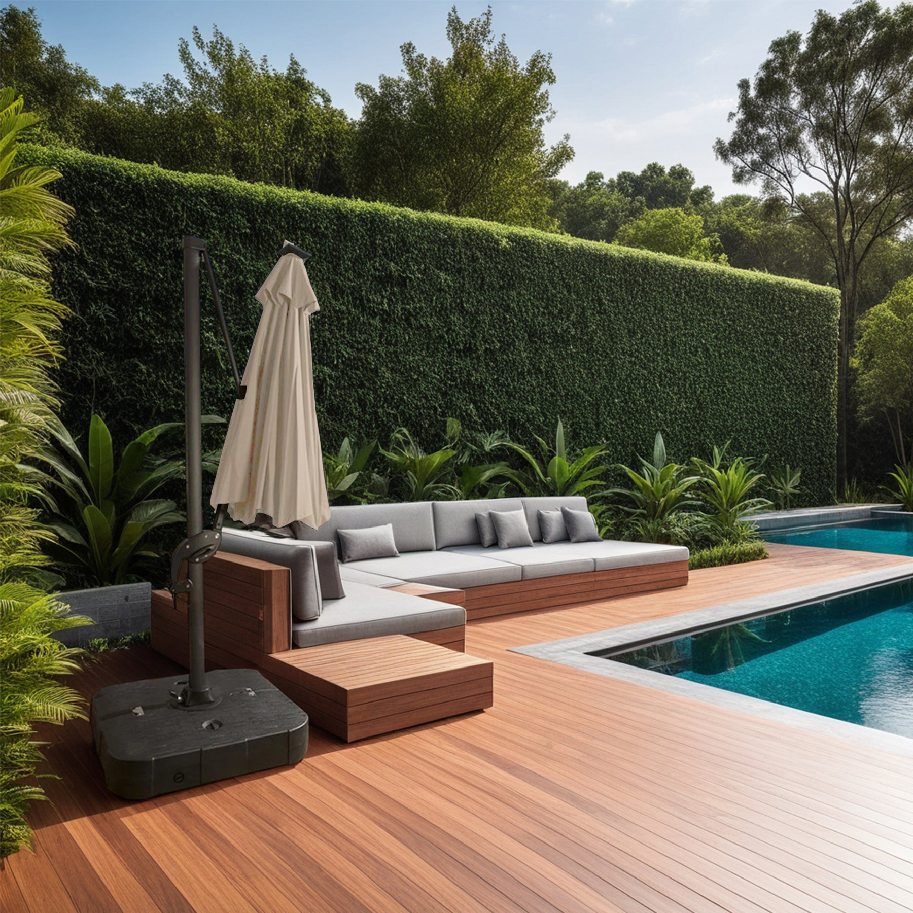 Cantilever Garden Parasol and Base 3.5m Diameter - Natural