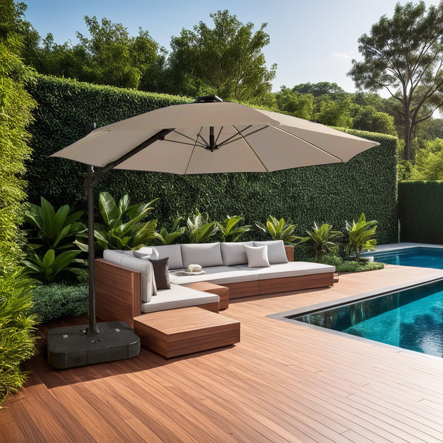 Cantilever Garden Parasol and Base 3.5m Diameter - Natural