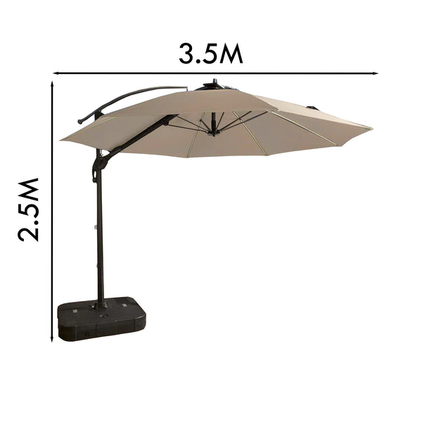 Cantilever Garden Parasol and Base 3.5m Diameter - Natural