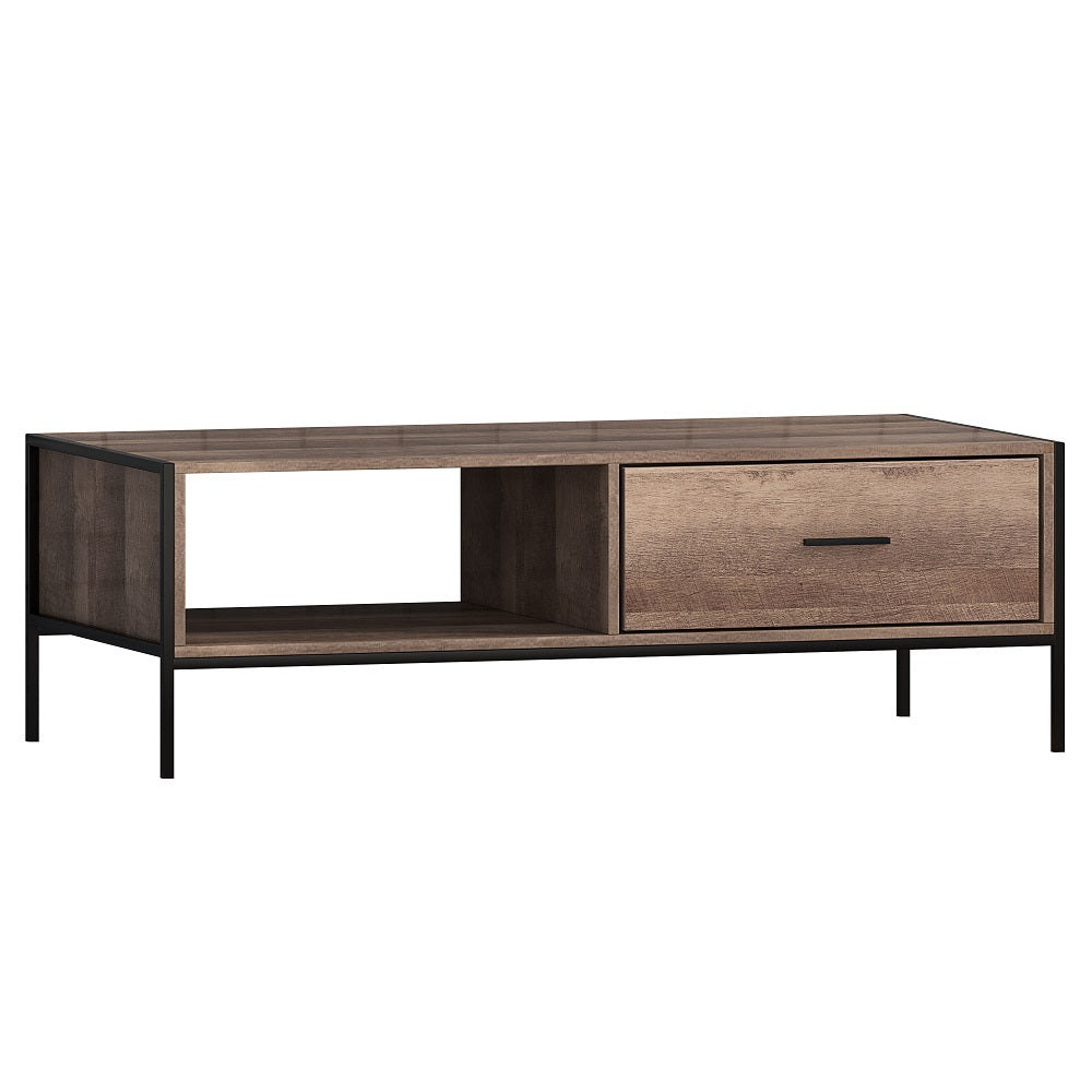 FWStyle Loft Industrial Coffee Table With Storage Wood Effect Black Metal Frame