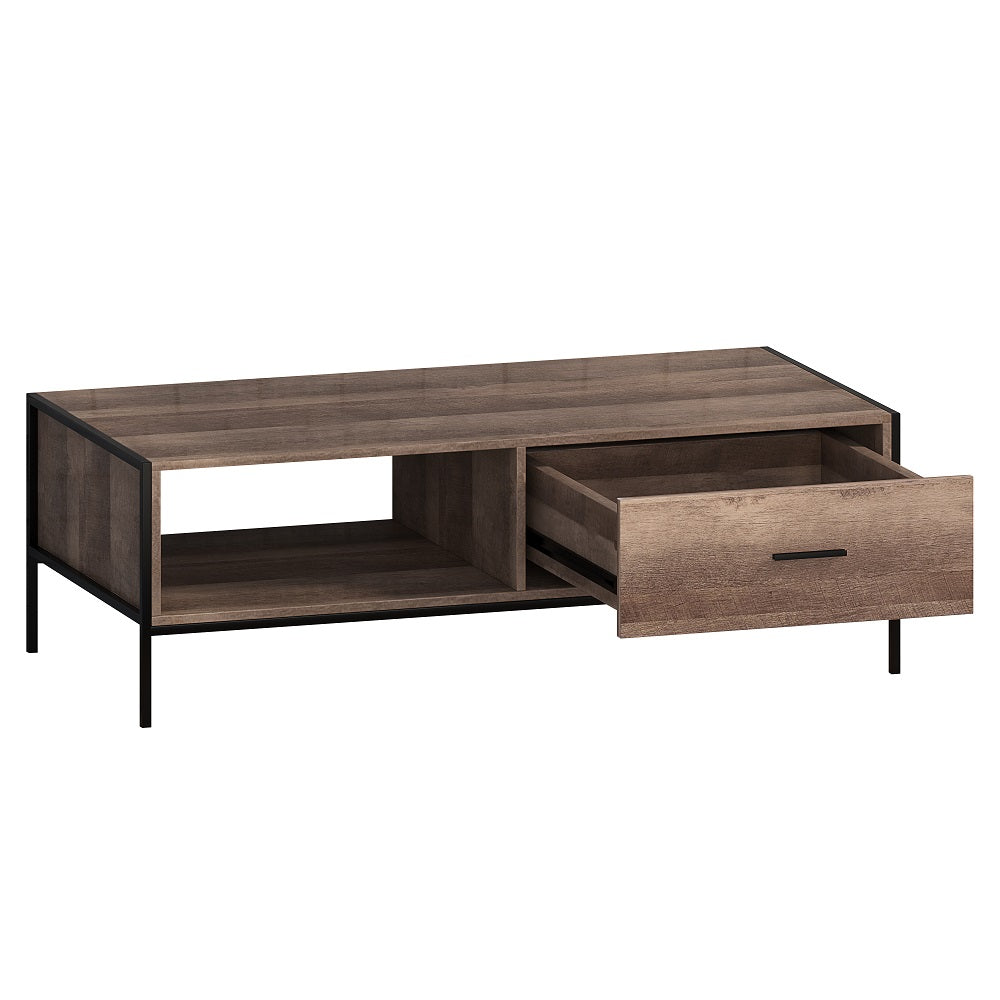 FWStyle Loft Industrial Coffee Table With Storage Wood Effect Black Metal Frame