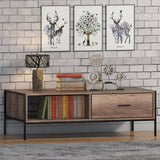 FWStyle Loft Industrial Coffee Table With Storage Wood Effect Black Metal Frame