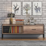 FWStyle Loft Industrial Coffee Table With Storage Wood Effect Black Metal Frame