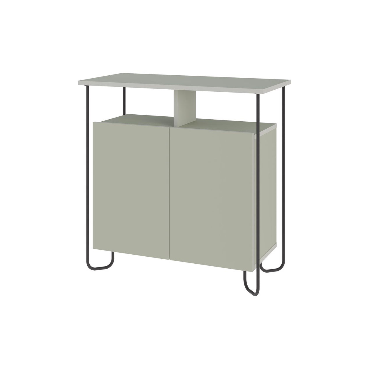 Cornea 2 Door Sideboard Buffet Unit Ash Green with Open Shelf & Black Metal Frame