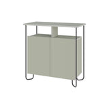 Cornea 2 Door Sideboard Buffet Unit Ash Green with Open Shelf & Black Metal Frame