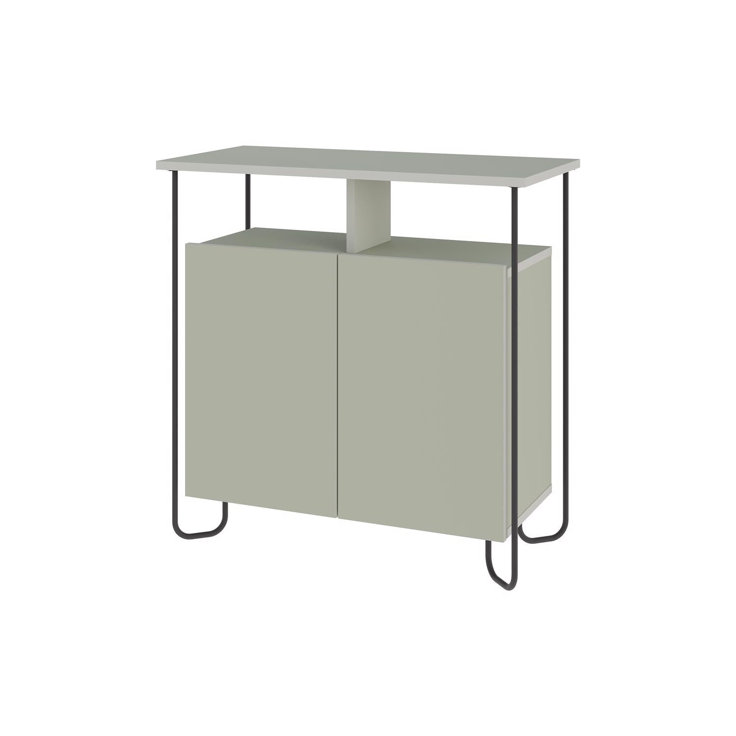 Cornea 2 Door Sideboard Buffet Unit Ash Green with Open Shelf & Black Metal Frame