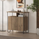 Cornea 2 Door Sideboard Buffet Unit Dark Oak with Open Shelf & Black Metal Frame