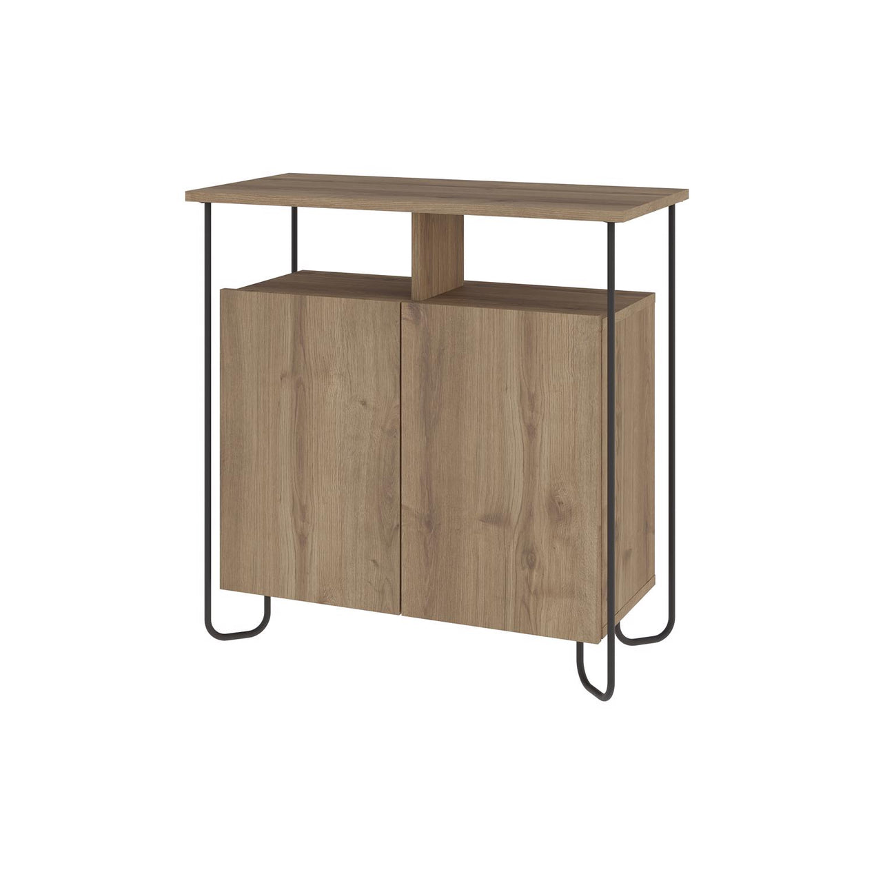 Cornea 2 Door Sideboard Buffet Unit Dark Oak with Open Shelf & Black Metal Frame