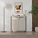 Cornea 2 Door Sideboard Buffet Unit Sandstone with Open Shelf & Black Metal Frame
