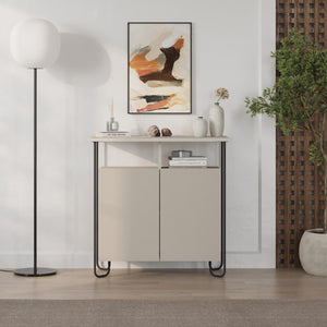 Cornea 2 Door Sideboard Buffet Unit Sandstone with Open Shelf & Black Metal Frame