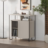 Cornea 2 Door Sideboard Buffet Unit Sandstone with Open Shelf & Black Metal Frame