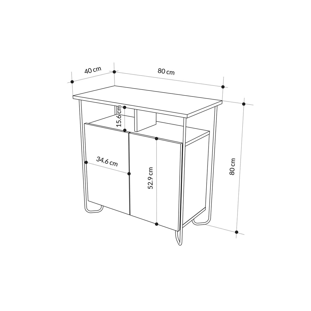Cornea 2 Door Sideboard Buffet Unit Sandstone with Open Shelf & Black Metal Frame