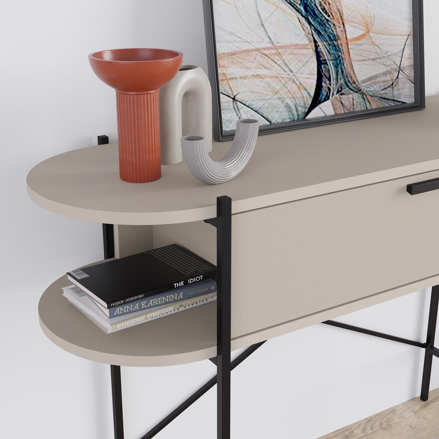 Otis 1 Drawer 2 Shelf Console Table - Matt Sandstone with Black Metal Frame