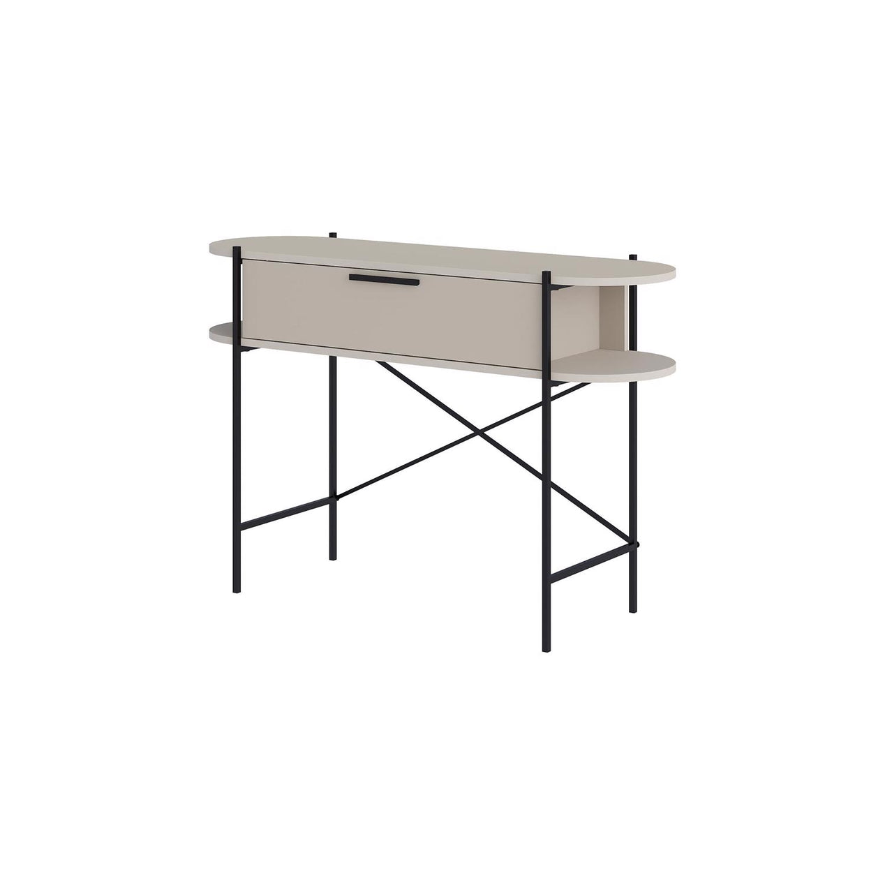 Otis 1 Drawer 2 Shelf Console Table - Matt Sandstone with Black Metal Frame