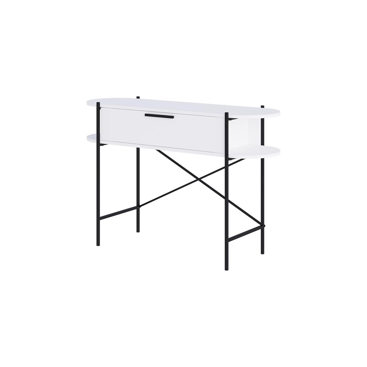 Otis 1 Drawer 2 Shelf Console Table - Matt White with Black Metal Frame