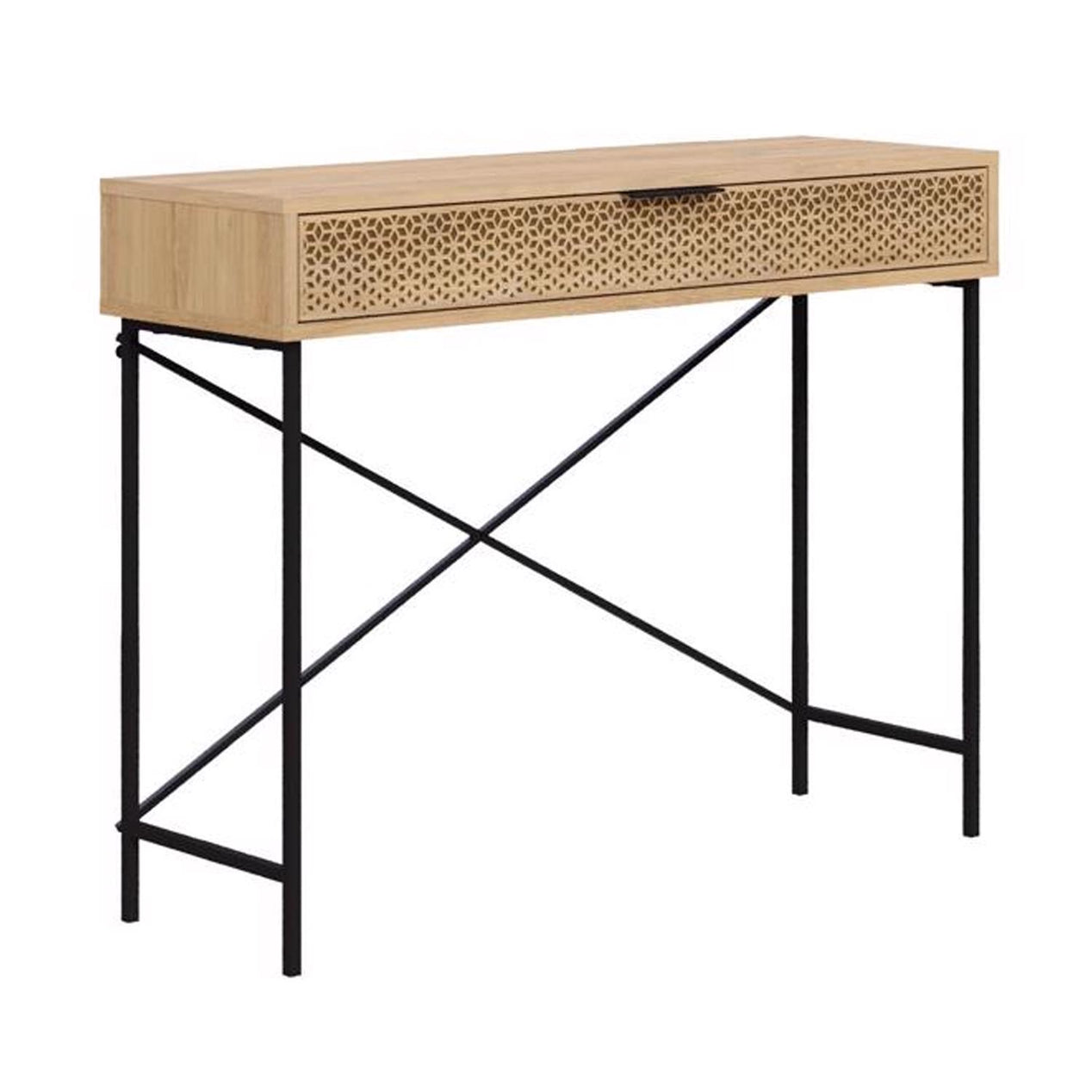 Naive 1 Drawer Console Table Sapphire Oak with Black Metal Frame