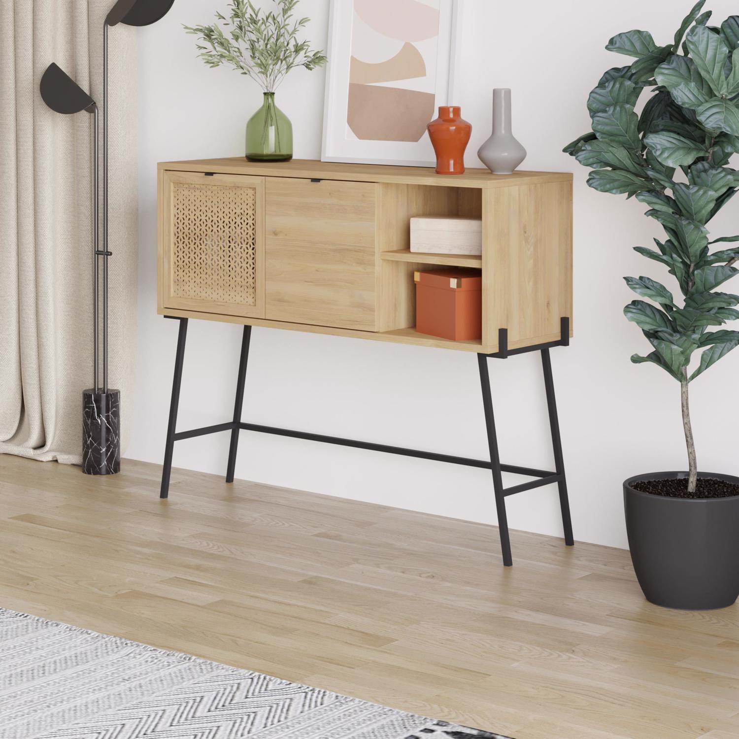 Naive 2 Door 1 Shelf Sideboard Buffet Unit - Sapphire Oak with Black Metal Frame