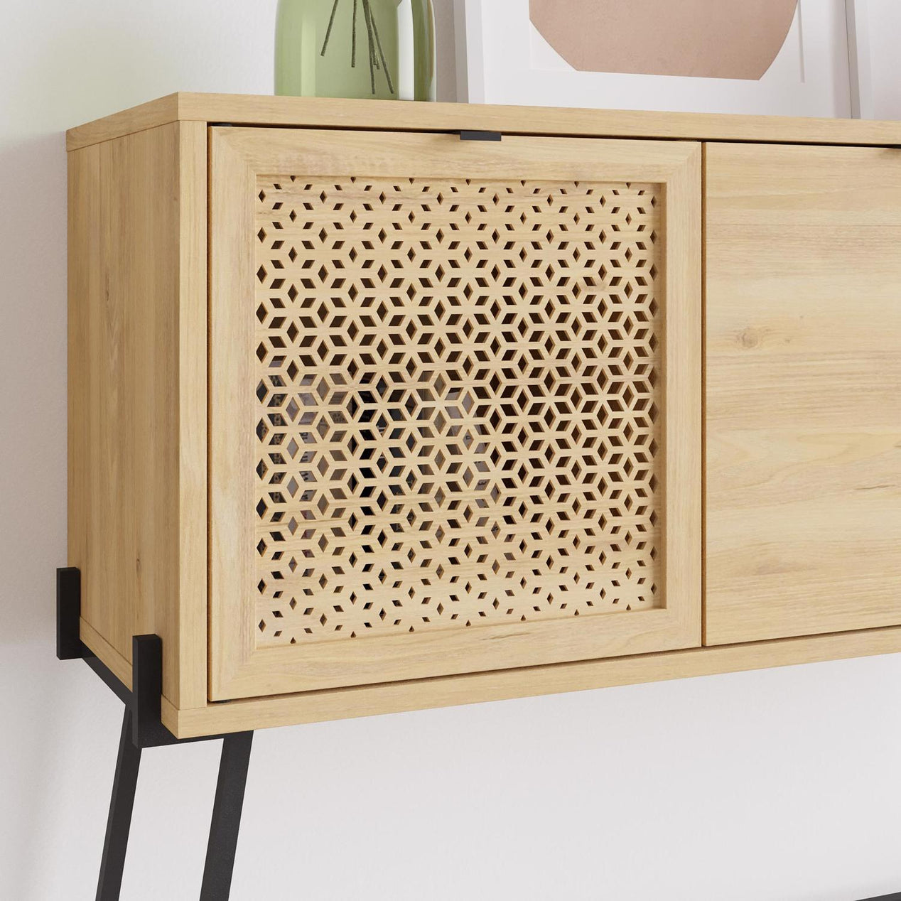 Naive 2 Door 1 Shelf Sideboard Buffet Unit - Sapphire Oak with Black Metal Frame