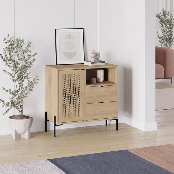 Naïve 1 Door 2 Drawer Sideboard Buffet Storage Unit with Open Shelf - Oak